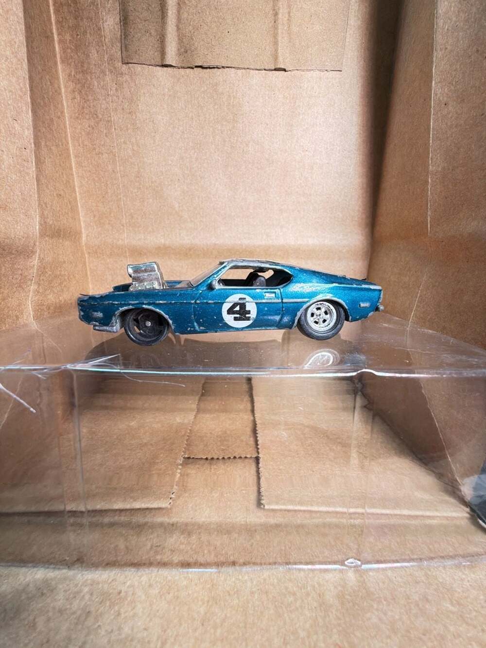 Hot Wheels Ford Mustang Diecast Model Car Blue Number 4